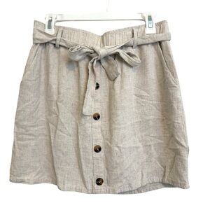 2/$30 Umgee Linen Blend Tie Waist Button Front Skirt w/ Pockets Size L